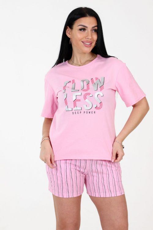 Пижама 009 шорты розовый/клетка последний размер