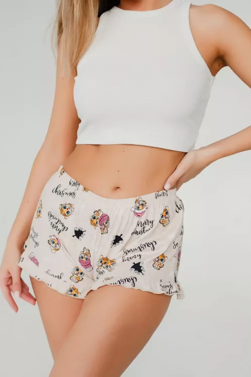 Шорты домашние с рюшей котята кремовый последний размер