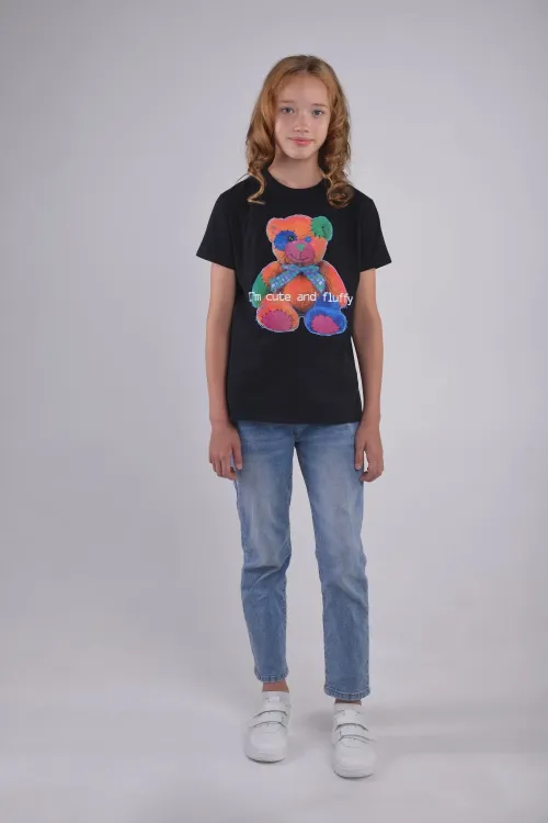 Футболка детская для девочек Teddy 6173814, коттон, черный, размеры 158-164