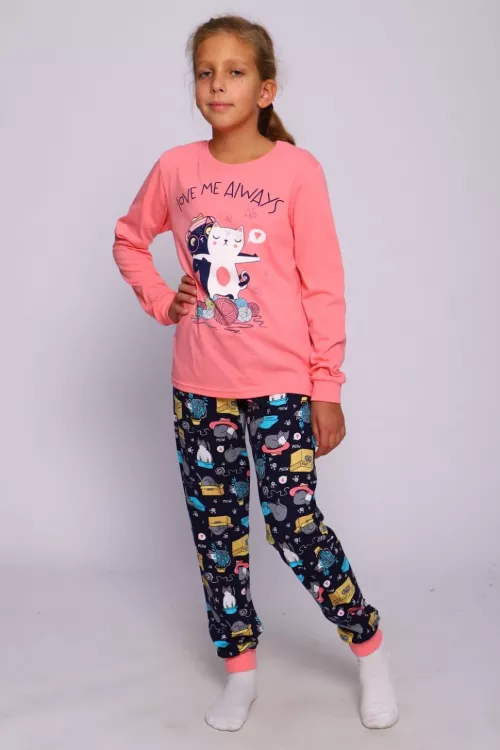 Пижама детская Пушистый хулиган кораллово-розовый, темно-синий последний размер