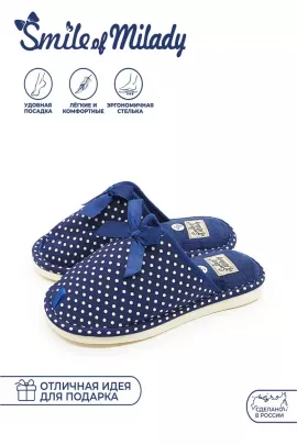 Туфли А-82-151-02 комнатные закрытые горох на синем последний размер