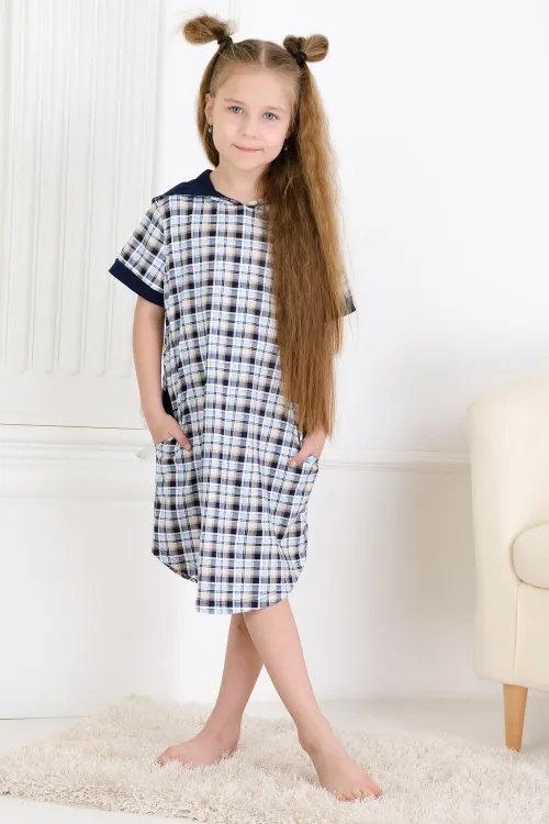 Туника детская 6198, кулирка, синий, размеры 34-38