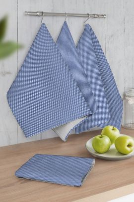 Полотенце кухонное из рогожки - Ботаника, цвет синий
