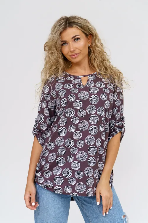 Туника Кофе, кулирка, коричневый, размеры 48-62