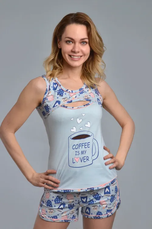 Пижама женская 975162, кулирка, голубой, размеры 42-52