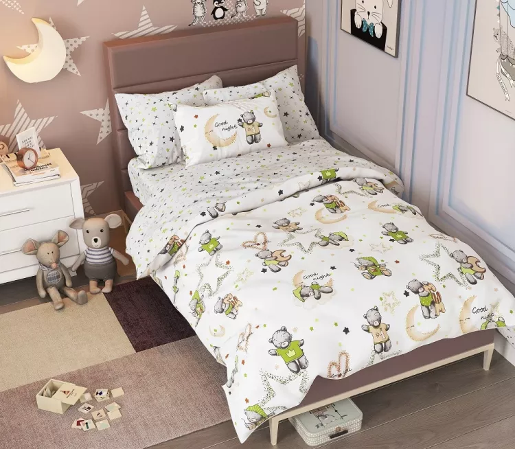 Мишки(салат) КПБ поплин детский