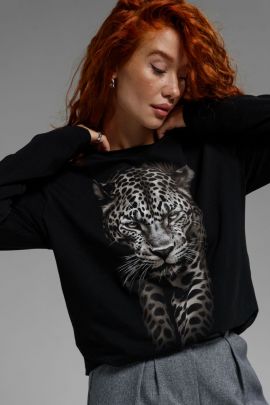 Кофта 302306 черный + леопард  последний размер