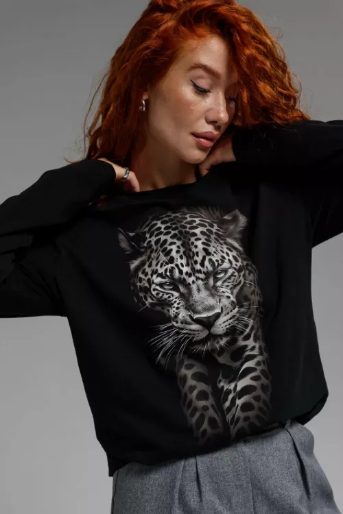 Кофта 302306 черный + леопард  последний размер