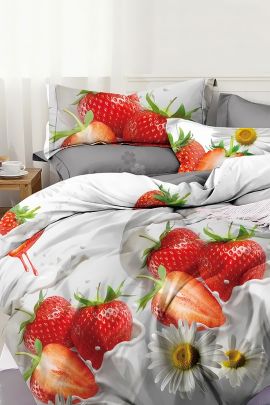 Постельное белье поплин эксклюзив на молнии - Клубничка