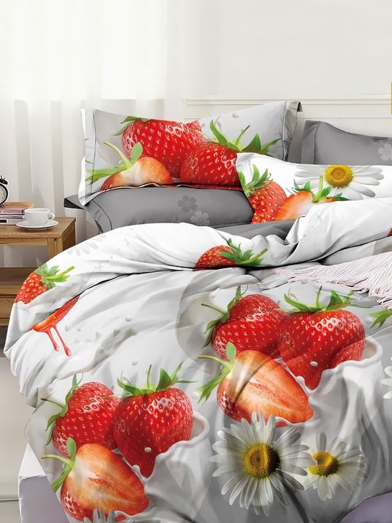 Постельное белье поплин эксклюзив на молнии - Клубничка