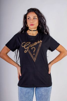 Футболка "Guess" с треугольником стразы, камешки, бусины
