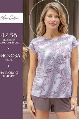 Комплект жен: фуфайка (футболка), шорты Mia Cara AW22WJ363 Rosa Del Te сливовый полосы