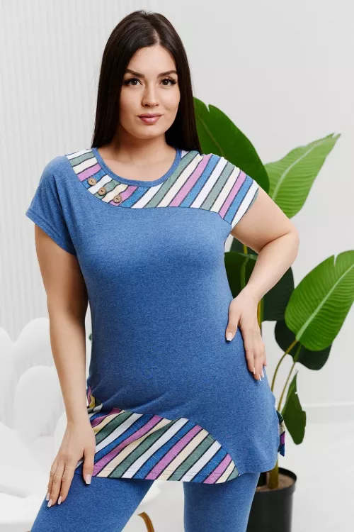 Туника 7378 индиго-цветная полоса последний размер