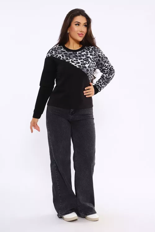 Свитшот женский 333798 леопард + черный последний размер