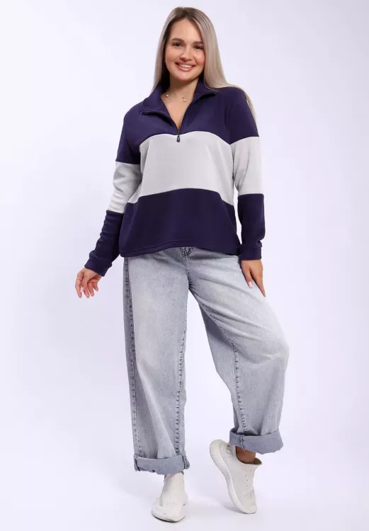 Толстовка 654 КолорБлок темно-синий + серый последний размер