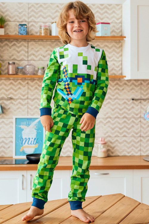 Пижама детская (фуфайка (лонгслив), брюки) д/мал Juno AW20BJ606 Sleepwear зеленый