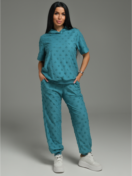 Суфле костюм женский (махра петроль сердечки)