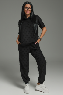 Суфле костюм женский (махра черный сердечки)