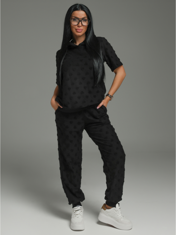 Суфле костюм женский (махра черный сердечки)