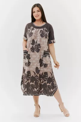 Платье 9136 монстеры коричневые последний размер