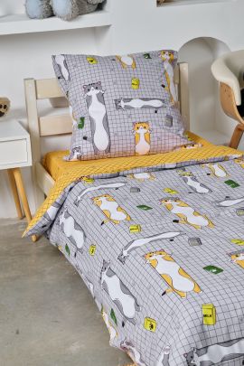 Постельное белье детское поплин без молнии с 1 наволочкой - Кот-батон
