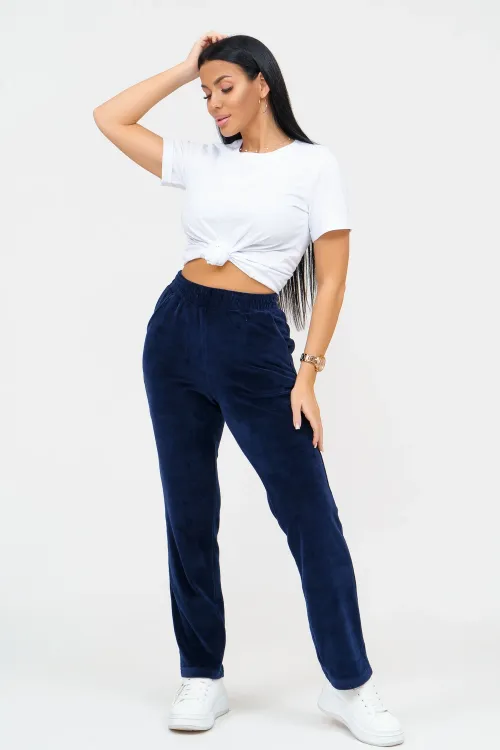 Брюки женские 411121, велюр, индиго, размеры 48-62