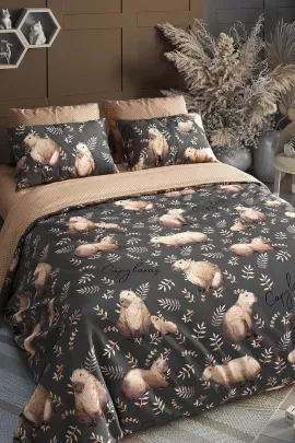 Постельное белье детское поплин с простыней на резинке - Капибары