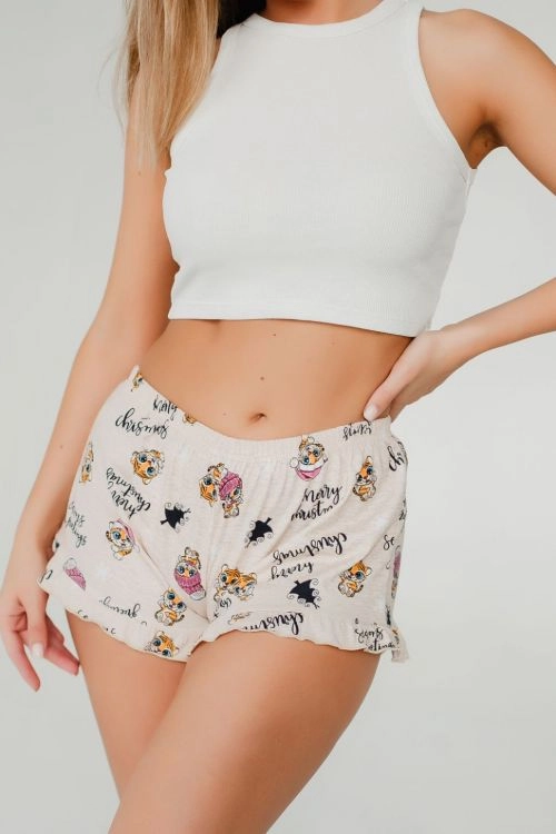 Шорты домашние с рюшей котята кремовый последний размер