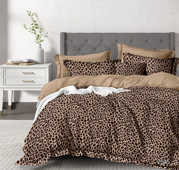 Леопард КПБ сатин с простыней на резинке