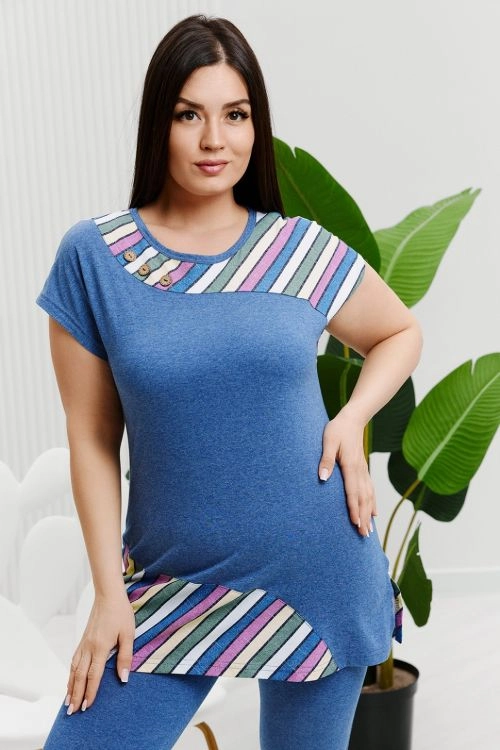 Туника 7378 индиго-цветная полоса последний размер