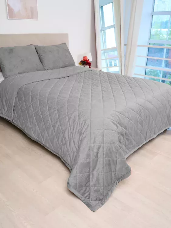 Набор покрывало и чехлы на подушку - Кристалл, цвет серый