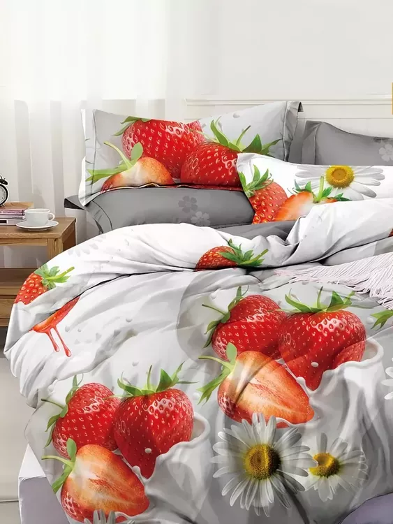 Постельное белье поплин эксклюзив на молнии - Клубничка