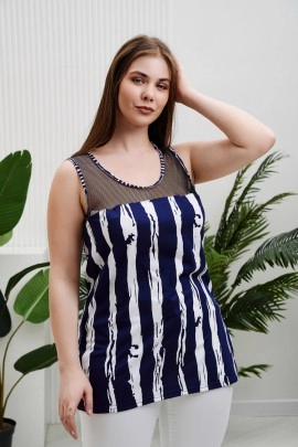 Майка 9126 полоса, синяя сетка последний размер